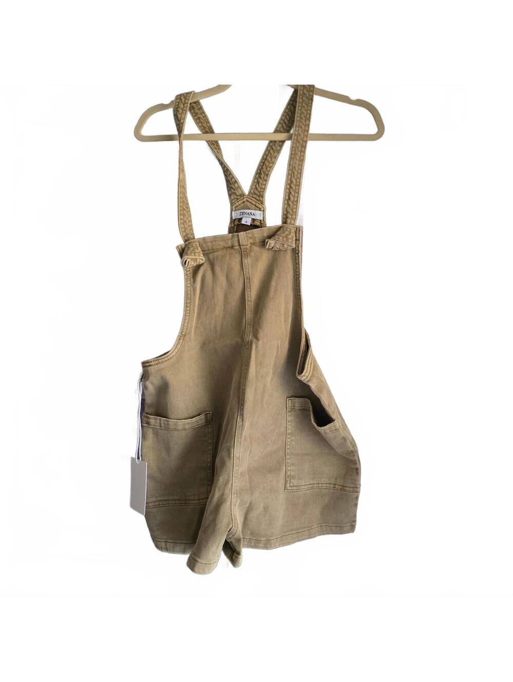 NEW Zenana DMO-1869Y Washed Carmel Overall Romper Shorts Utility Pockets Small - Picture 6 of 6